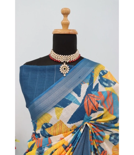 Generic Women's Linen Digital Print Saree With Unstitched Blouse 5.5Mtr (Multicolor) Generic Women's Linen Digital Print Saree With Unstitched Blouse 5.5Mtr (Multicolor)