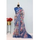 Generic Women's Linen Digital Print Saree With Unstitched Blouse 5.5Mtr (Blue)