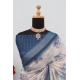 Generic Women's Linen Digital Print Saree With Unstitched Blouse 5.5Mtr (Blue)
