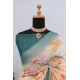 Generic Women's Linen Digital Print Saree With Unstitched Blouse 5.5Mtr (Green)