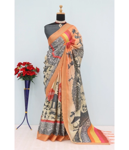 Generic Women's Mysore Silk  Digital Print Saree With Unstitched Blouse 5.5Mtr (Multicolor)