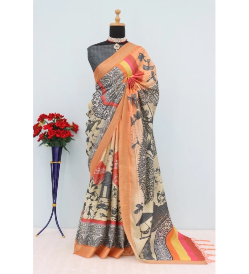 Generic Women's Mysore Silk  Digital Print Saree With Unstitched Blouse 5.5Mtr (Multicolor)