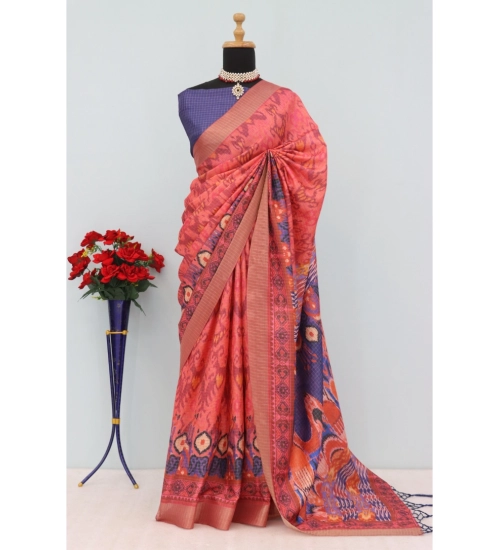 Generic Women's Mysore Silk  Digital Print Saree With Unstitched Blouse 5.5Mtr (Pink)