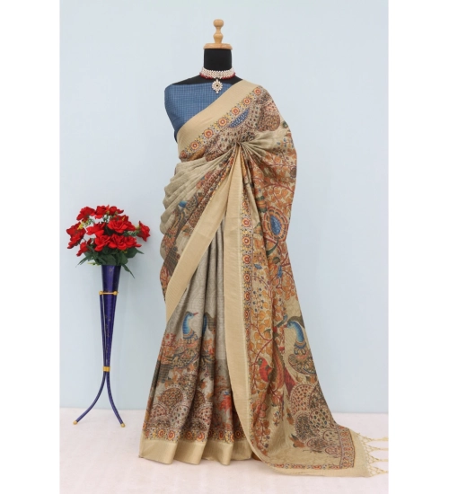 Generic Women's Mysore Silk  Digital Print Saree With Unstitched Blouse 5.5Mtr (Beige)