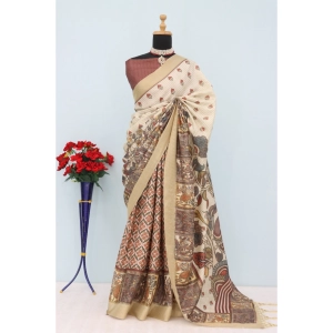 Generic Women's Mysore Silk  Digital Print Saree With Unstitched Blouse 5.5Mtr (Beige)