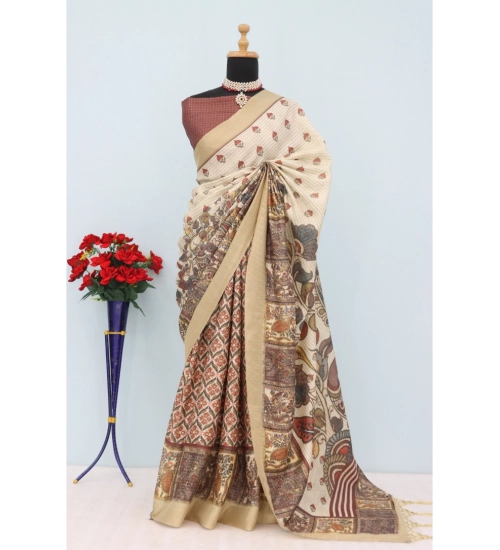 Generic Women's Mysore Silk  Digital Print Saree With Unstitched Blouse 5.5Mtr (Beige)