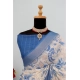 Generic Women's Linen Digital Print Saree With Unstitched Blouse 5.5Mtr (Blue)