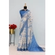 Generic Women's Linen Digital Print Saree With Unstitched Blouse 5.5Mtr (Blue)