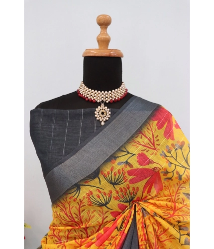 Generic Women's Linen Digital Print Saree With Unstitched Blouse 5.5Mtr (Multicolor) Generic Women's Linen Digital Print Saree With Unstitched Blouse 5.5Mtr (Multicolor)
