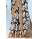Generic Women's Linen Digital Print Saree With Unstitched Blouse 5.5Mtr (Black)