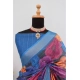 Generic Women's Linen Digital Print Saree With Unstitched Blouse 5.5Mtr (Blue)