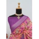 Generic Women's Linen Digital Print Saree With Unstitched Blouse 5.5Mtr (Purple)