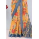 Generic Women's Linen Digital Print Saree With Unstitched Blouse 5.5Mtr (Yellow)