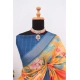 Generic Women's Linen Digital Print Saree With Unstitched Blouse 5.5Mtr (Yellow)