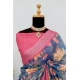 Generic Women's Linen Digital Print Saree With Unstitched Blouse 5.5Mtr (Blue)