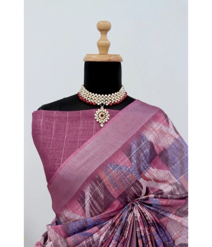 Generic Women's Linen Digital Print Saree With Unstitched Blouse 5.5Mtr (Pink) Generic Women's Linen Digital Print Saree With Unstitched Blouse 5.5Mtr (Pink)
