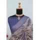 Generic Women's Linen Digital Print Saree With Unstitched Blouse 5.5Mtr (Blue)