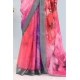 Generic Women's Linen Digital Print Saree With Unstitched Blouse 5.5Mtr (Pink)