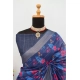 Generic Women's Linen Digital Print Saree With Unstitched Blouse 5.5Mtr (Blue)