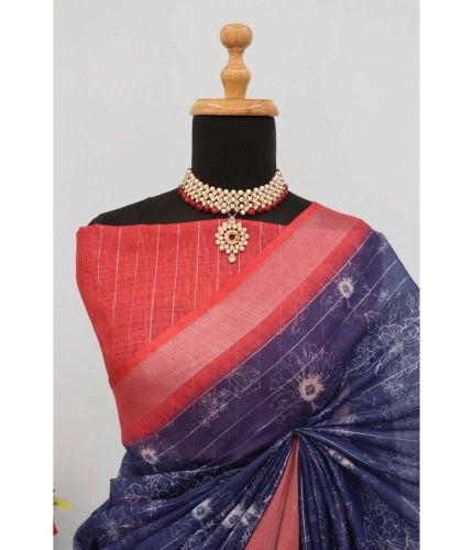 Generic Women's Linen Digital Print Saree With Unstitched Blouse 5.5Mtr (Blue) Generic Women's Linen Digital Print Saree With Unstitched Blouse 5.5Mtr (Blue)