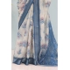 Generic Women's Linen Digital Print Saree With Unstitched Blouse 5.5Mtr (Blue)