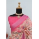 Generic Women's Linen Digital Print Saree With Unstitched Blouse 5.5Mtr (Pink)