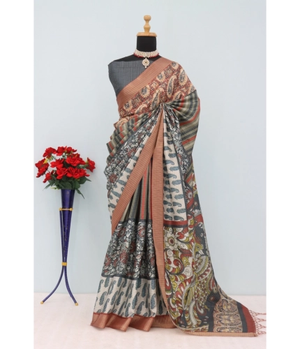 Generic Women's Mysore Silk  Digital Print Saree With Unstitched Blouse 5.5Mtr (Grey)