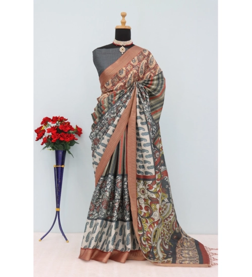 Generic Women's Mysore Silk  Digital Print Saree With Unstitched Blouse 5.5Mtr (Grey)
