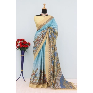 Generic Women's Mysore Silk  Digital Print Saree With Unstitched Blouse 5.5Mtr (Sky Blue)