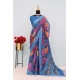 Generic Women's Linen Digital Print Saree With Unstitched Blouse 5.5Mtr (Blue)