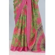 Generic Women's Linen Digital Print Saree With Unstitched Blouse 5.5Mtr (Green)