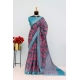 Generic Women's Linen Digital Print Saree With Unstitched Blouse 5.5Mtr (Blue)