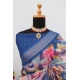 Generic Women's Linen Digital Print Saree With Unstitched Blouse 5.5Mtr (Blue)