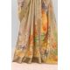 Generic Women's Linen Digital Print Saree With Unstitched Blouse 5.5Mtr (Multicolor)