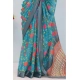 Generic Women's Linen Digital Print Saree With Unstitched Blouse 5.5Mtr (Green)