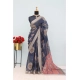 Generic Women's Linen Digital Print Saree With Unstitched Blouse 5.5Mtr (Blue)