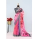 Generic Women's Linen Digital Print Saree With Unstitched Blouse 5.5Mtr (Pink)
