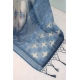Generic Women's Linen Digital Print Saree With Unstitched Blouse 5.5Mtr (Blue)
