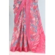 Generic Women's Linen Digital Print Saree With Unstitched Blouse 5.5Mtr (Pink)
