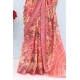 Generic Women's Linen Digital Print Saree With Unstitched Blouse 5.5Mtr (Pink)