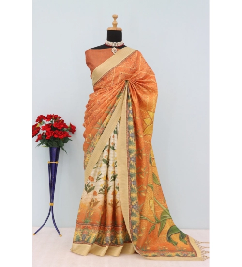Generic Women's Mysore Silk  Digital Print Saree With Unstitched Blouse 5.5Mtr (Mustard)