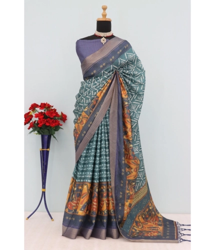 Generic Women's Mysore Silk  Digital Print Saree With Unstitched Blouse 5.5Mtr (Green)