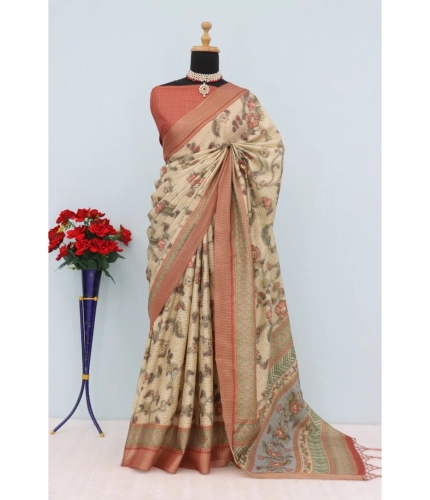 Generic Women's Mysore Silk  Digital Print Saree With Unstitched Blouse 5.5Mtr (Pink)