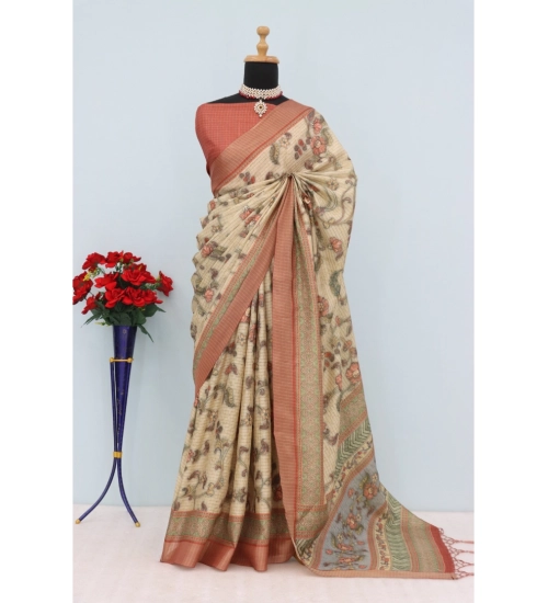 Generic Women's Mysore Silk  Digital Print Saree With Unstitched Blouse 5.5Mtr (Pink)
