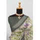 Generic Women's Linen Digital Print Saree With Unstitched Blouse 5.5Mtr (Green)