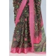 Generic Women's Linen Digital Print Saree With Unstitched Blouse 5.5Mtr (Multicolor)