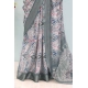 Generic Women's Linen Digital Print Saree With Unstitched Blouse 5.5Mtr (Grey)