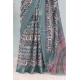 Generic Women's Linen Digital Print Saree With Unstitched Blouse 5.5Mtr (Green)