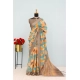 Generic Women's Linen Digital Print Saree With Unstitched Blouse 5.5Mtr (Green)