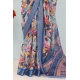 Generic Women's Linen Digital Print Saree With Unstitched Blouse 5.5Mtr (Blue)